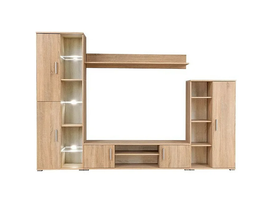 Meuble TV LED 4 pièces bois chêne clair Kynik 260cm