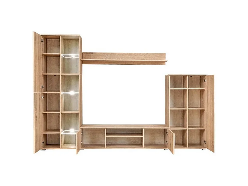 Meuble TV LED 4 pièces bois chêne clair Kynik 260cm