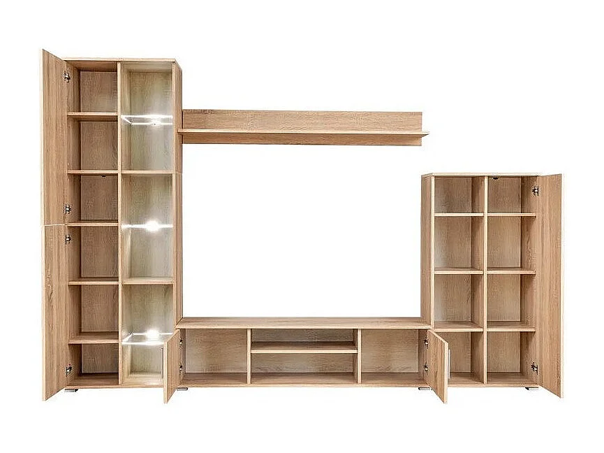 Meuble TV LED 4 pièces bois chêne clair Kynik 260cm