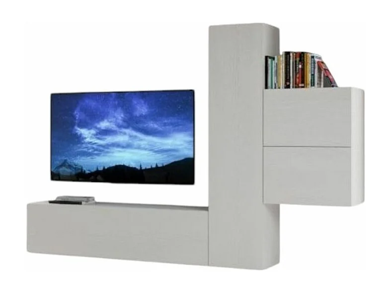 Meuble TV modulable suspendu design blanc Kina L 254cm - 4 pièces