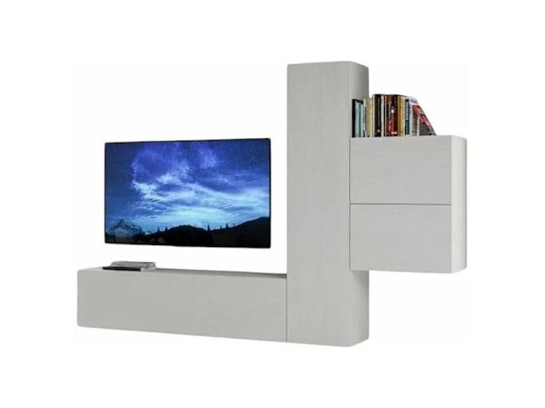 Meuble TV modulable suspendu design blanc Kina L 254cm - 4 pièces
