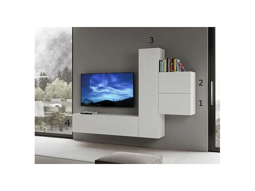 Meuble TV modulable suspendu design blanc Kina L 254cm - 4 pièces