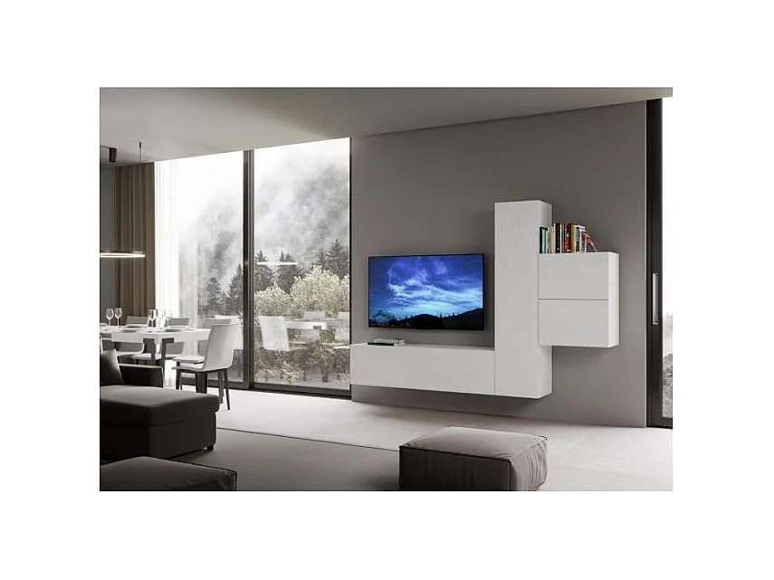 Meuble TV modulable suspendu design blanc Kina L 254cm - 4 pièces
