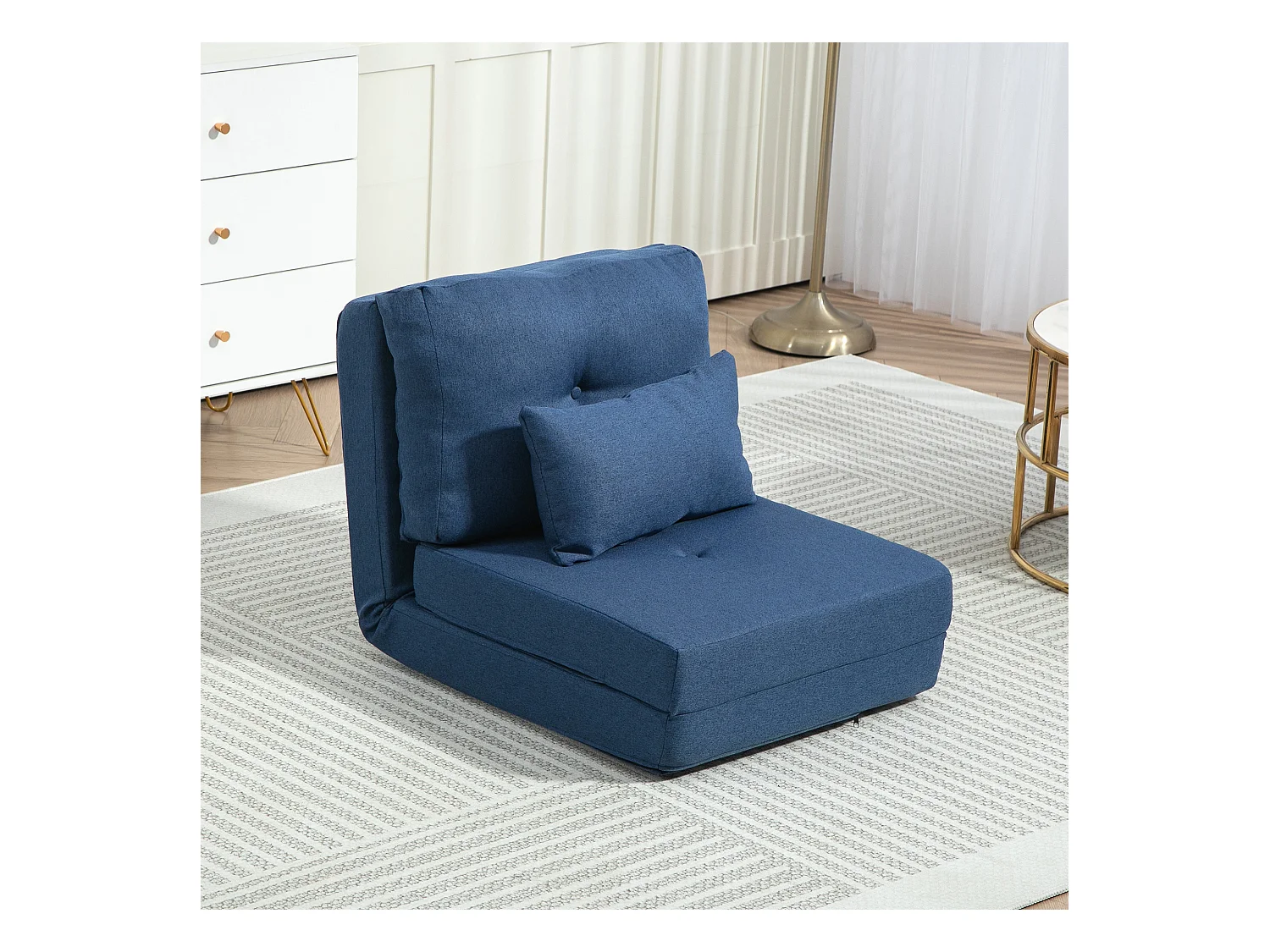 Fauteuil convertible chauffeuse inclinable - coussin inclus - tissu bleu