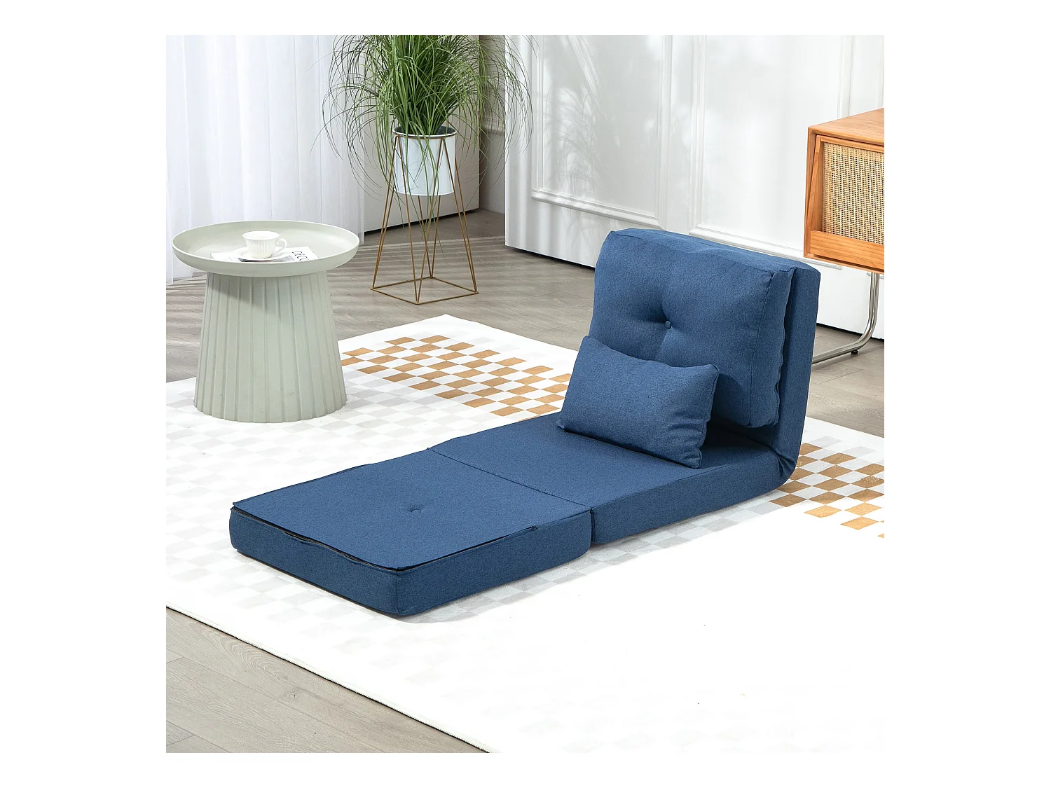Fauteuil convertible chauffeuse inclinable - coussin inclus - tissu bleu