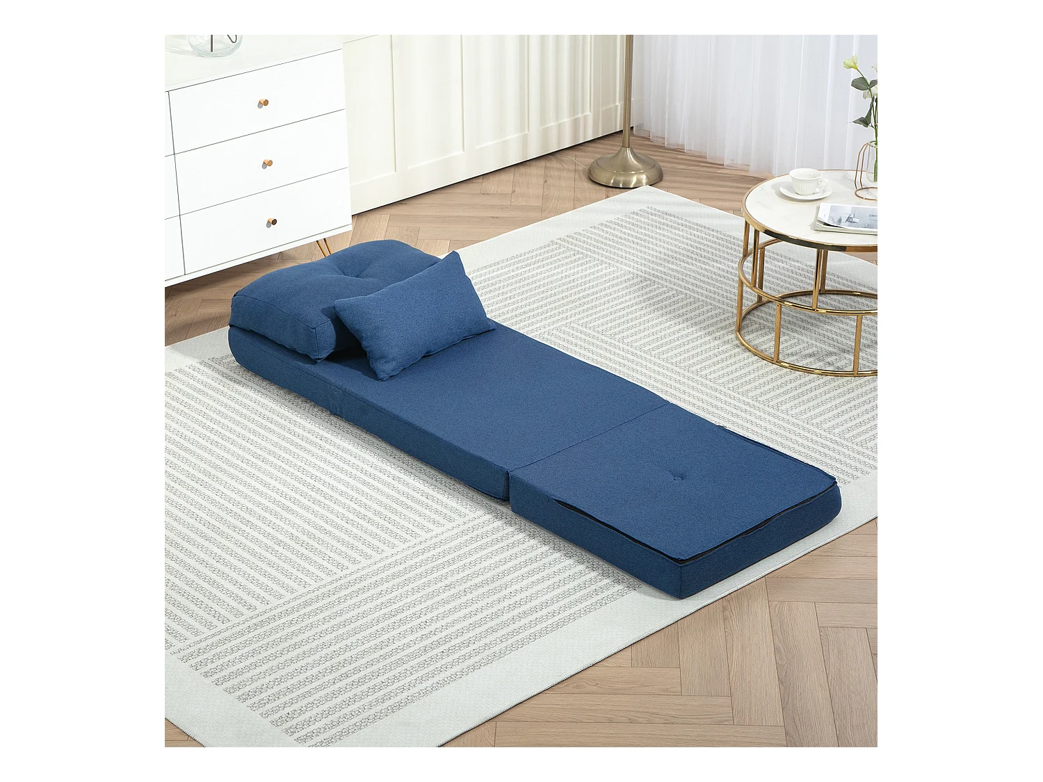 Fauteuil convertible chauffeuse inclinable - coussin inclus - tissu bleu