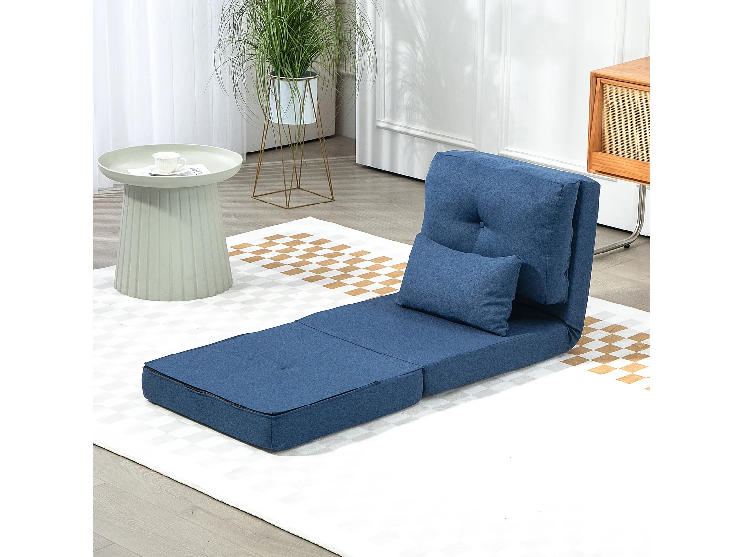 Fauteuil convertible chauffeuse inclinable - coussin inclus - tissu bleu
