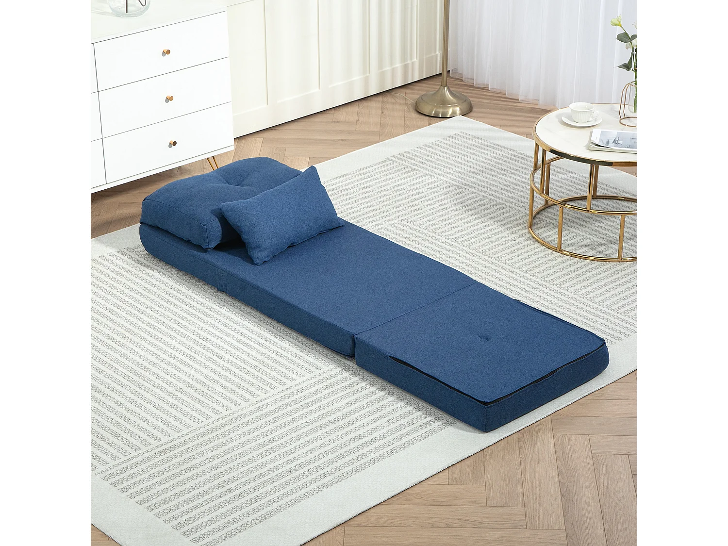 Fauteuil convertible chauffeuse inclinable - coussin inclus - tissu bleu