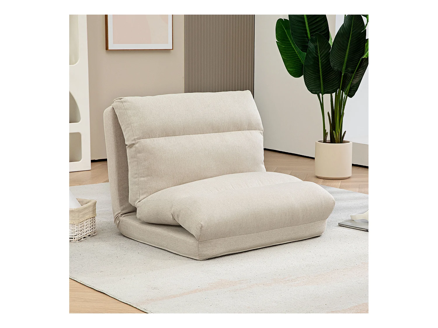 Fauteuil convertible fauteuil paresseux grand confort inclinaison dossier multipositions 90°-180° tissu beige chiné