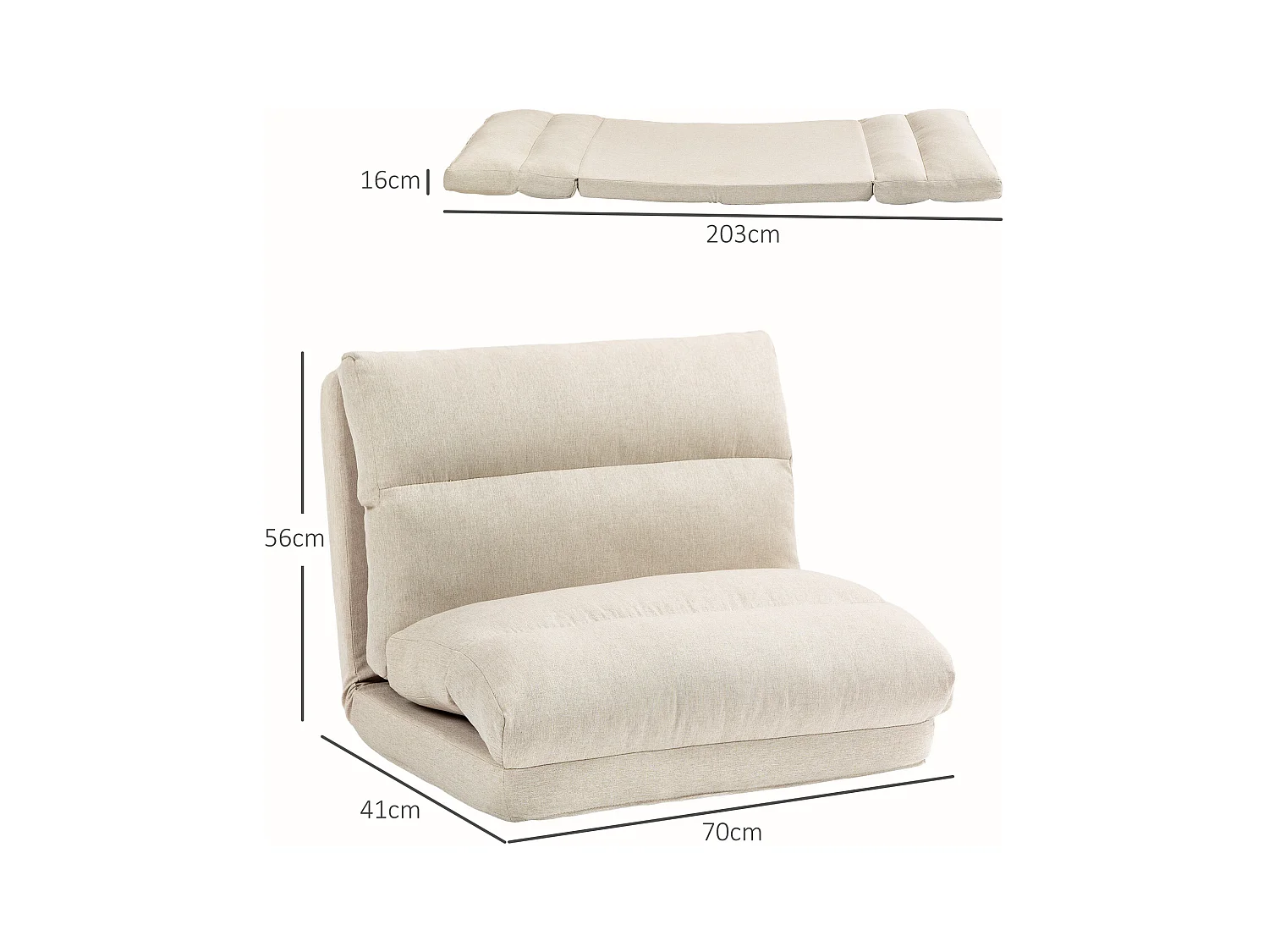 Fauteuil convertible fauteuil paresseux grand confort inclinaison dossier multipositions 90°-180° tissu beige chiné