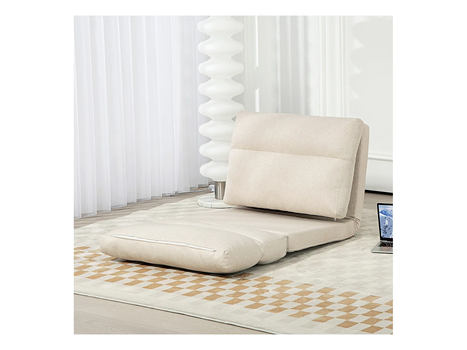 Fauteuil convertible fauteuil paresseux grand confort inclinaison dossier multipositions 90°-180° tissu beige chiné