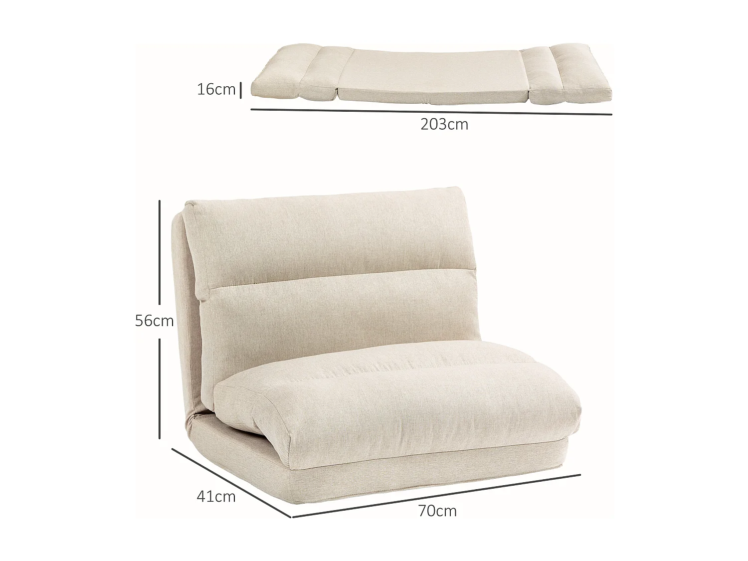 Fauteuil convertible fauteuil paresseux grand confort inclinaison dossier multipositions 90°-180° tissu beige chiné