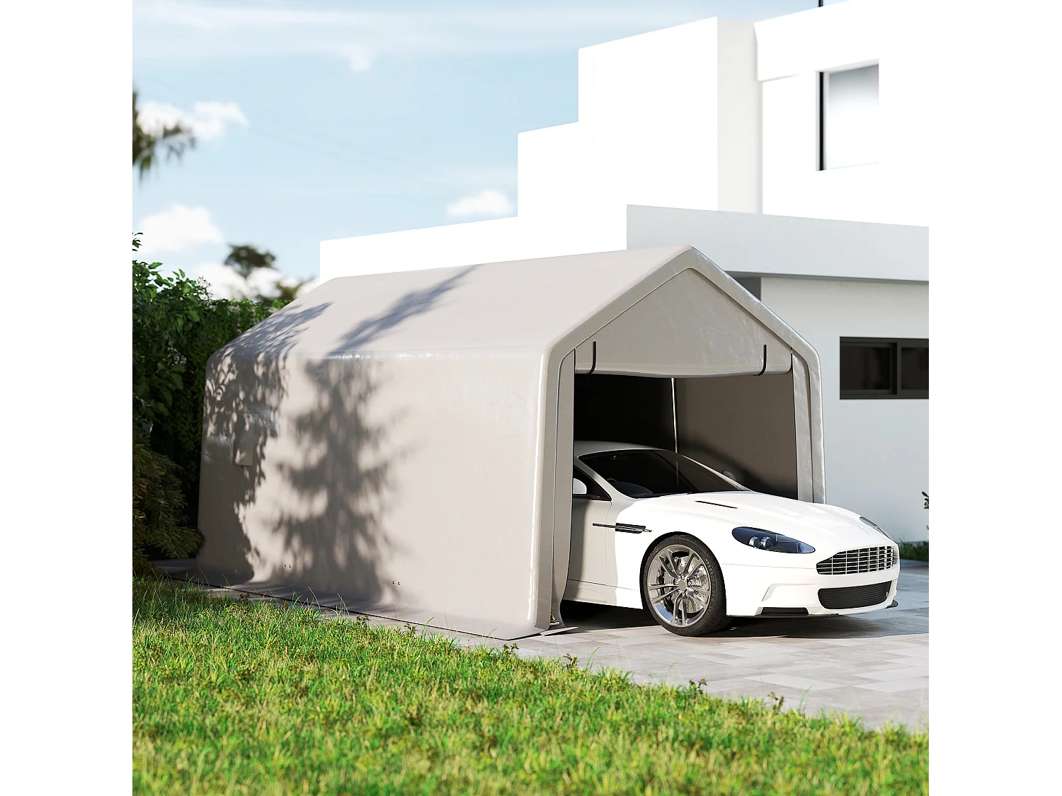 Carport tente garage 5,2 x 3 m - porte enroulable zippée - acier galvanisé PE gris
