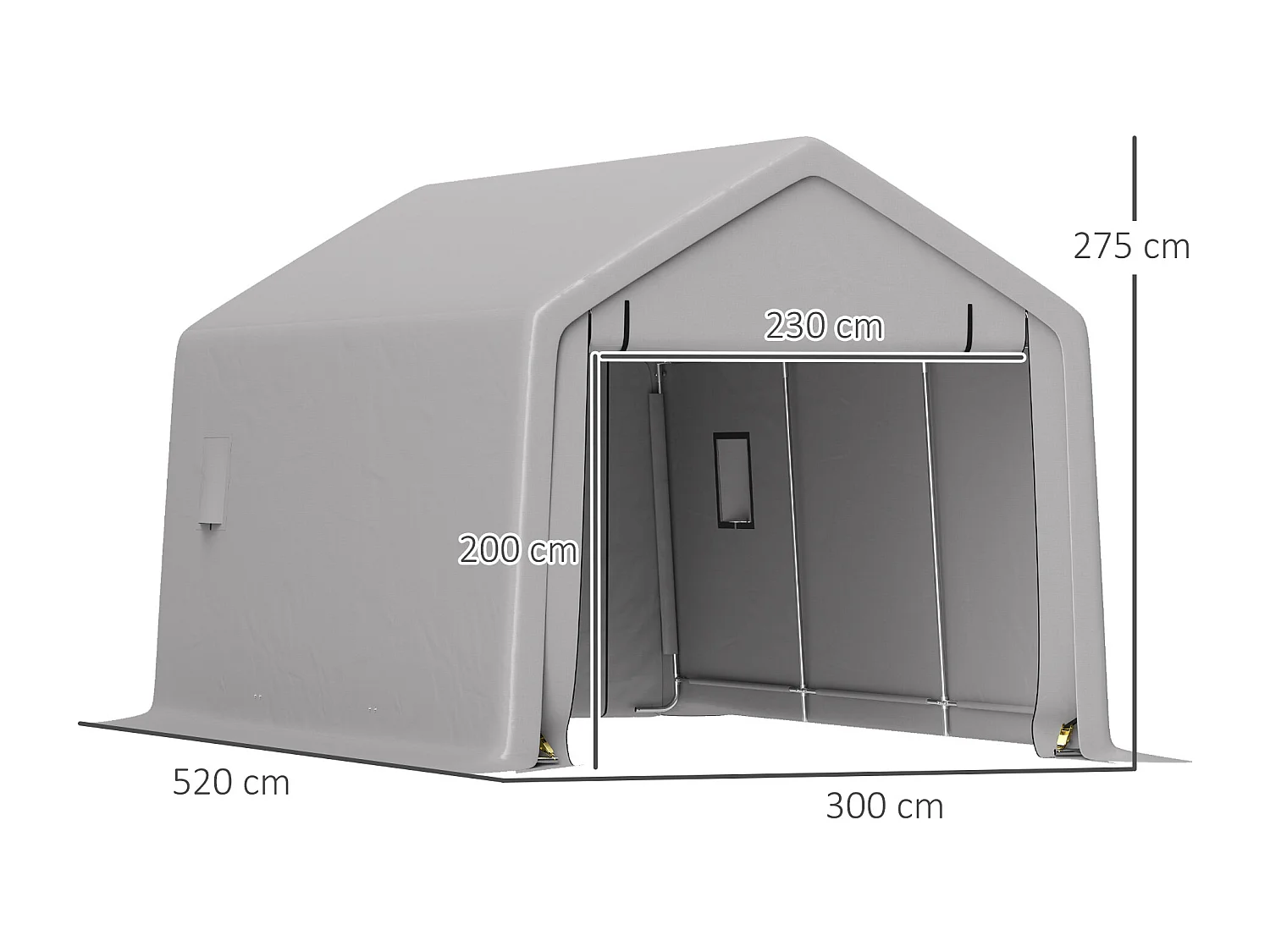 Carport tente garage 5,2 x 3 m - porte enroulable zippée - acier galvanisé PE gris