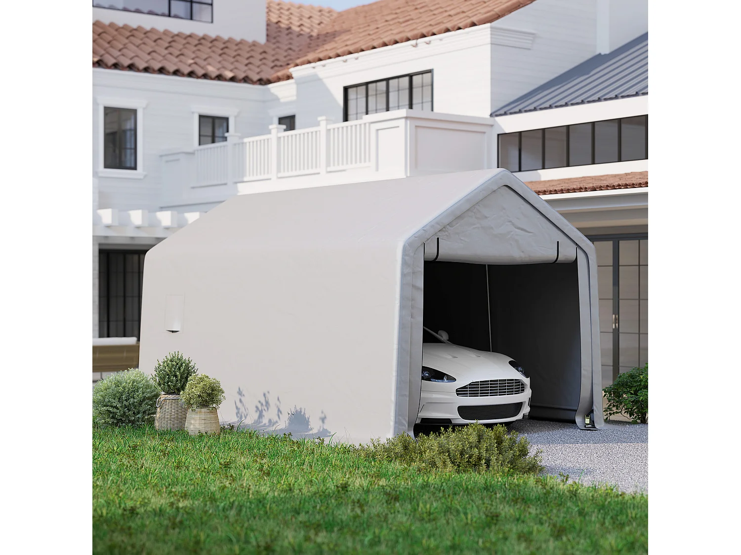 Carport tente garage 5,2 x 3 m - porte enroulable zippée - acier galvanisé PE gris