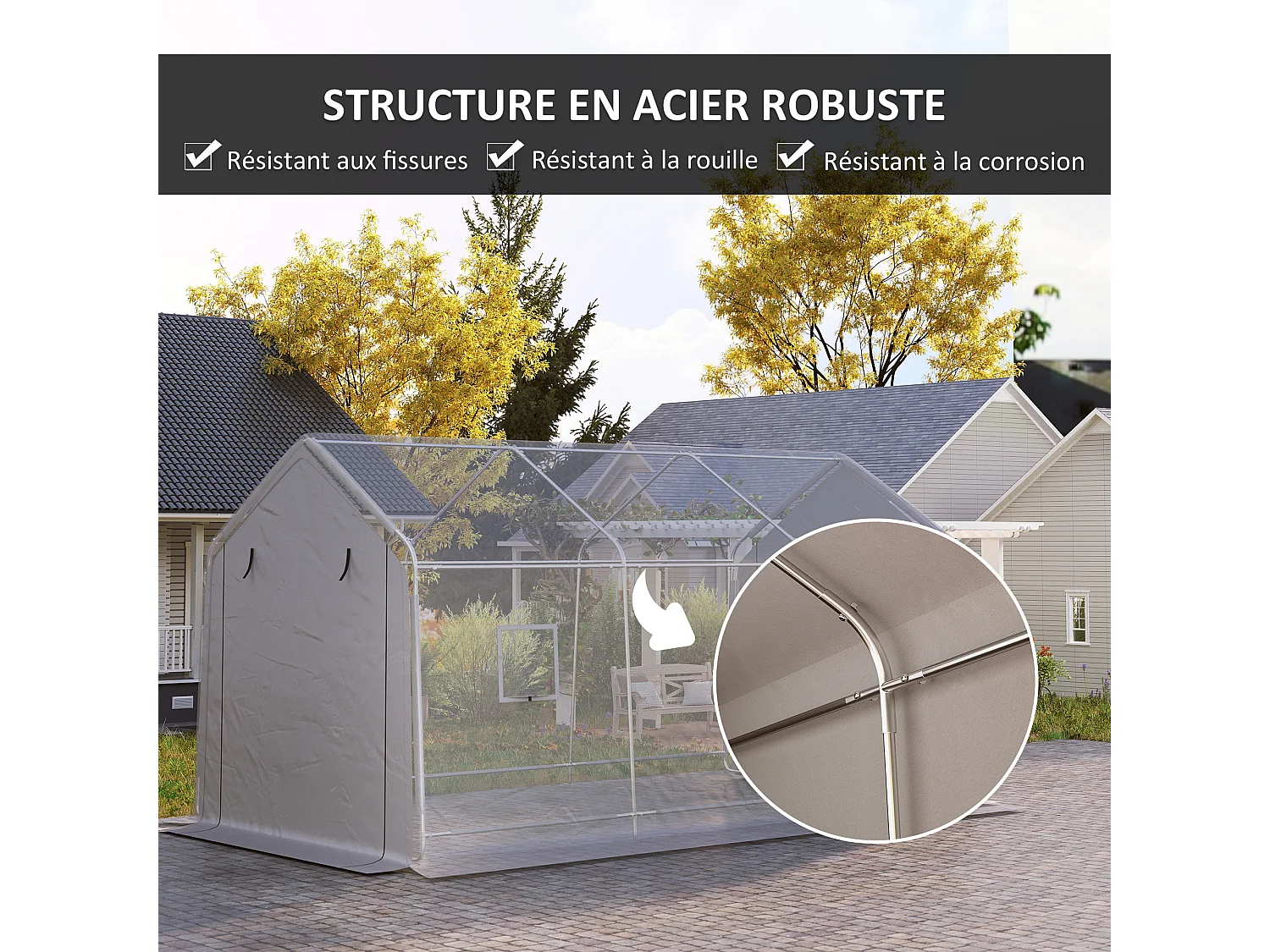 Carport tente garage 5,2 x 3 m - porte enroulable zippée - acier galvanisé PE gris
