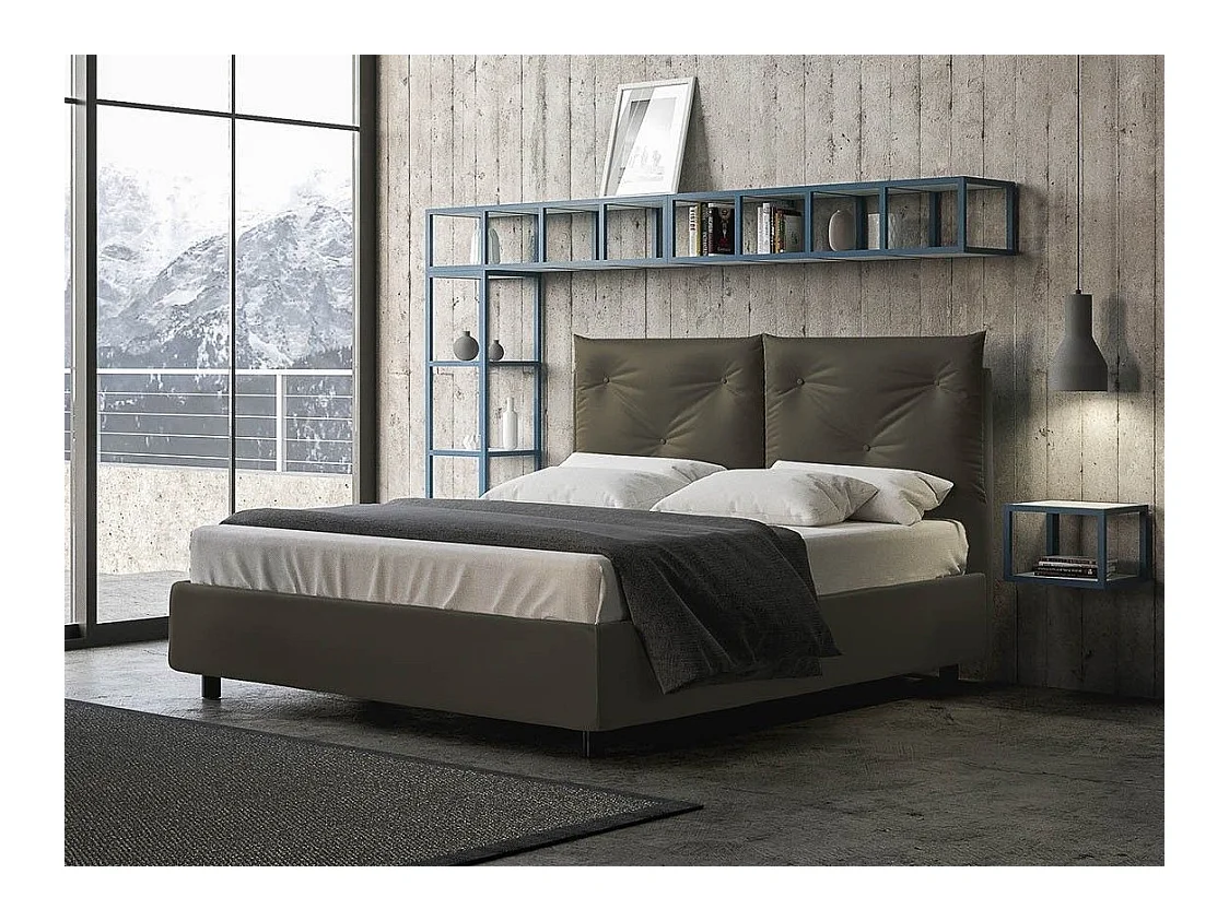 Lit double sur mesure avec sommier similicuir gris Apango 160x190