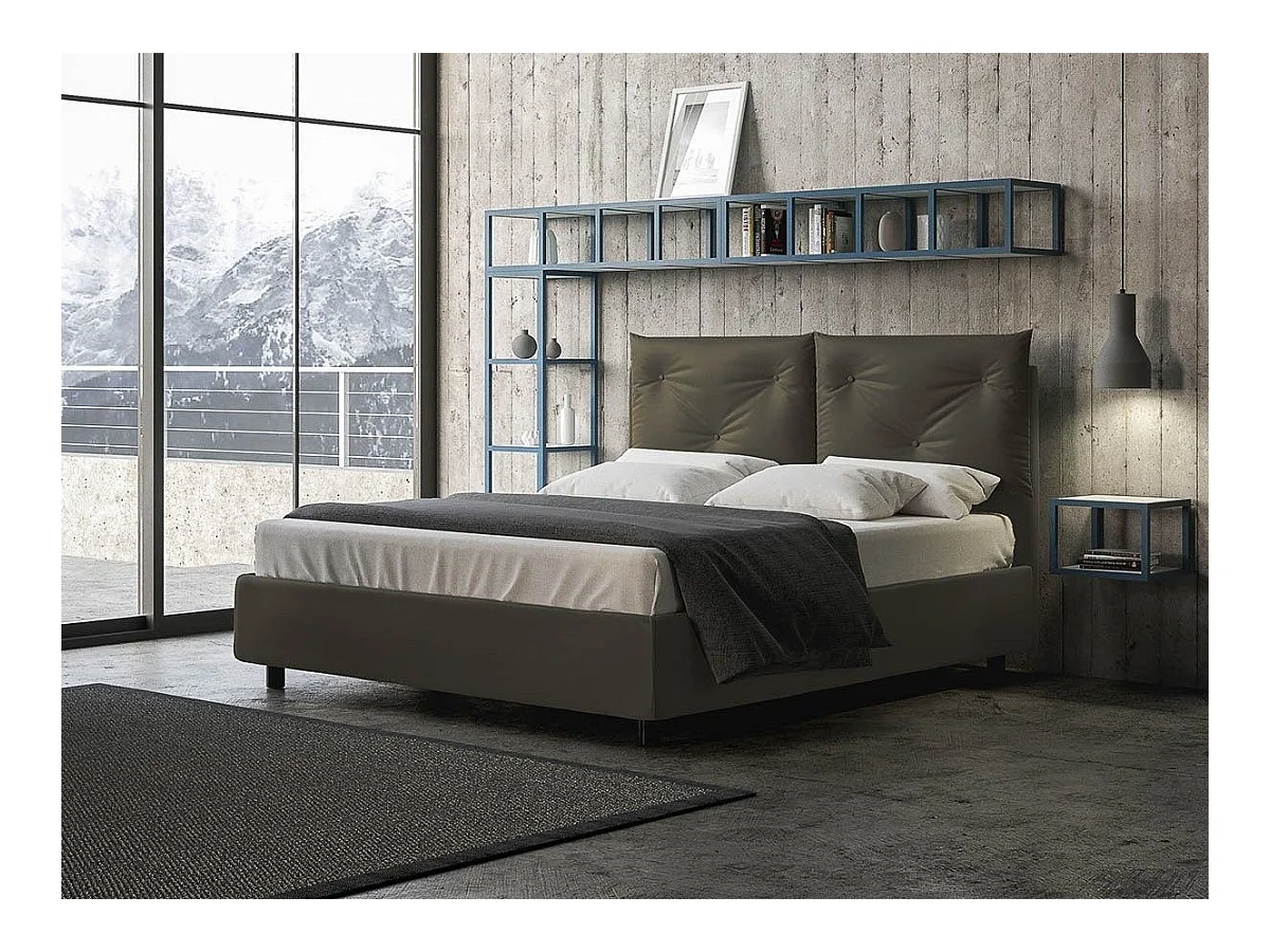 Lit double sur mesure avec sommier similicuir gris Apango 160x190