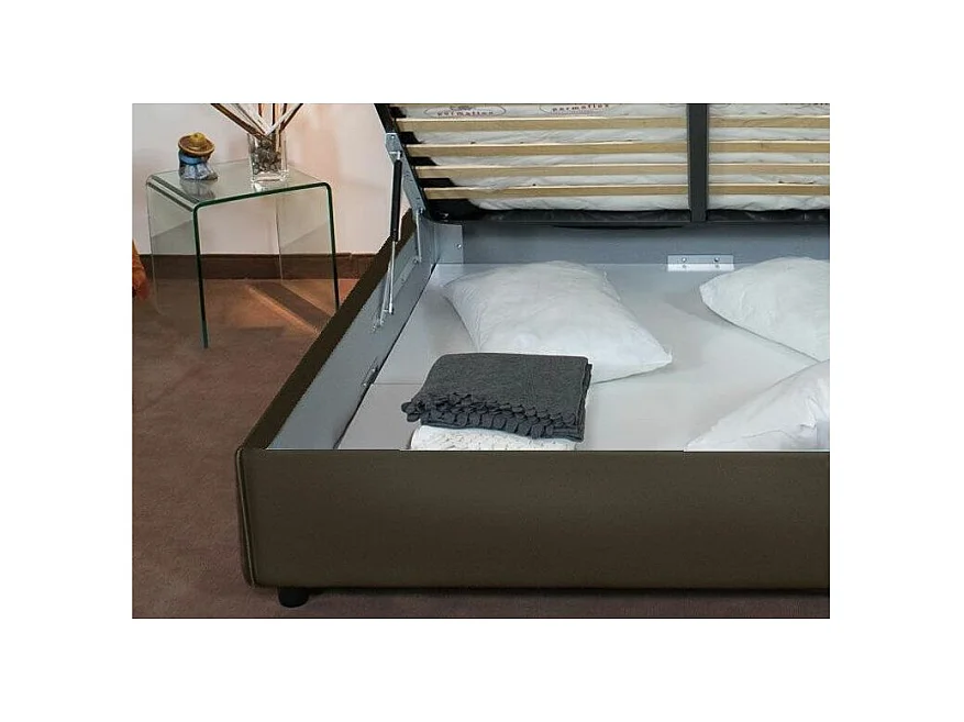 Lit double sur mesure avec sommier similicuir gris Apango 160x190