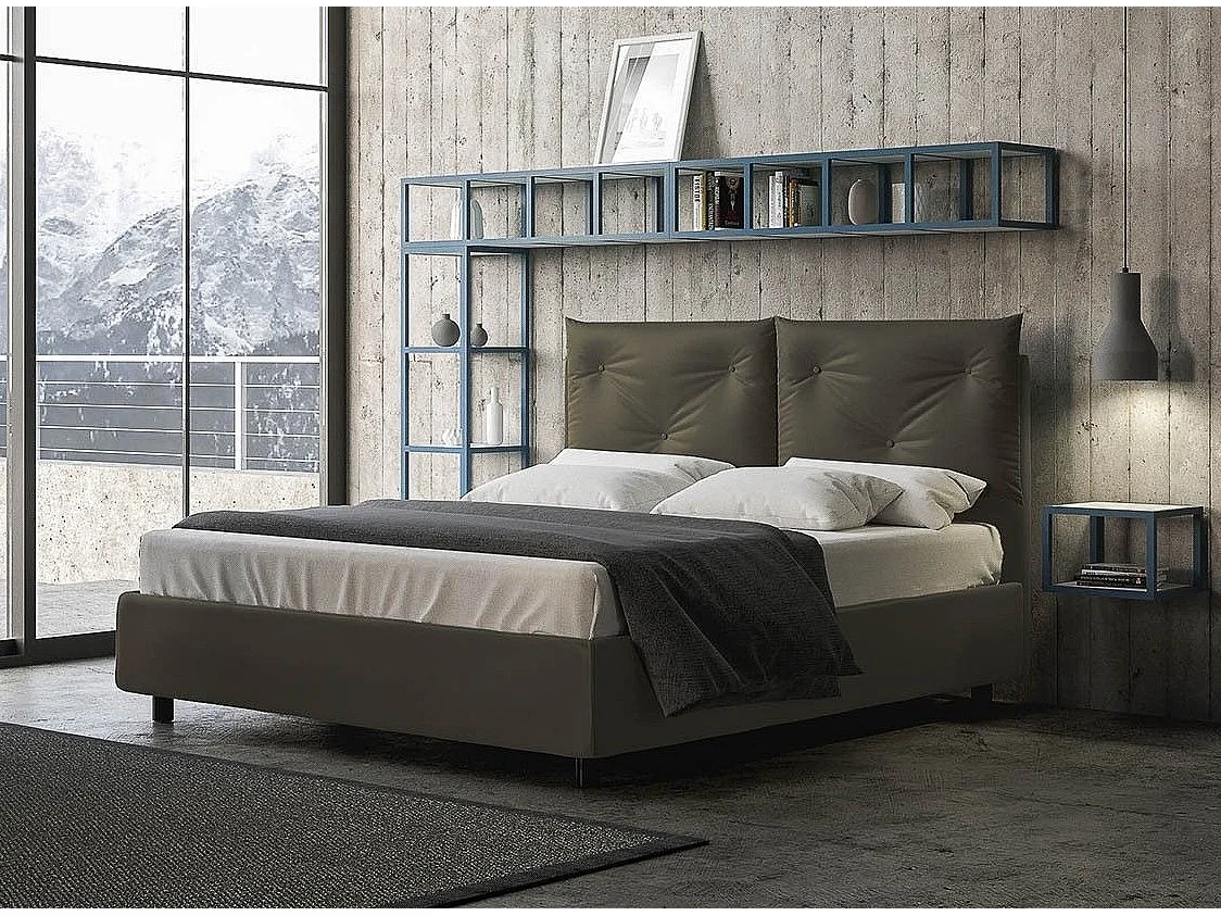 Lit double sur mesure avec sommier similicuir gris Apango 160x190