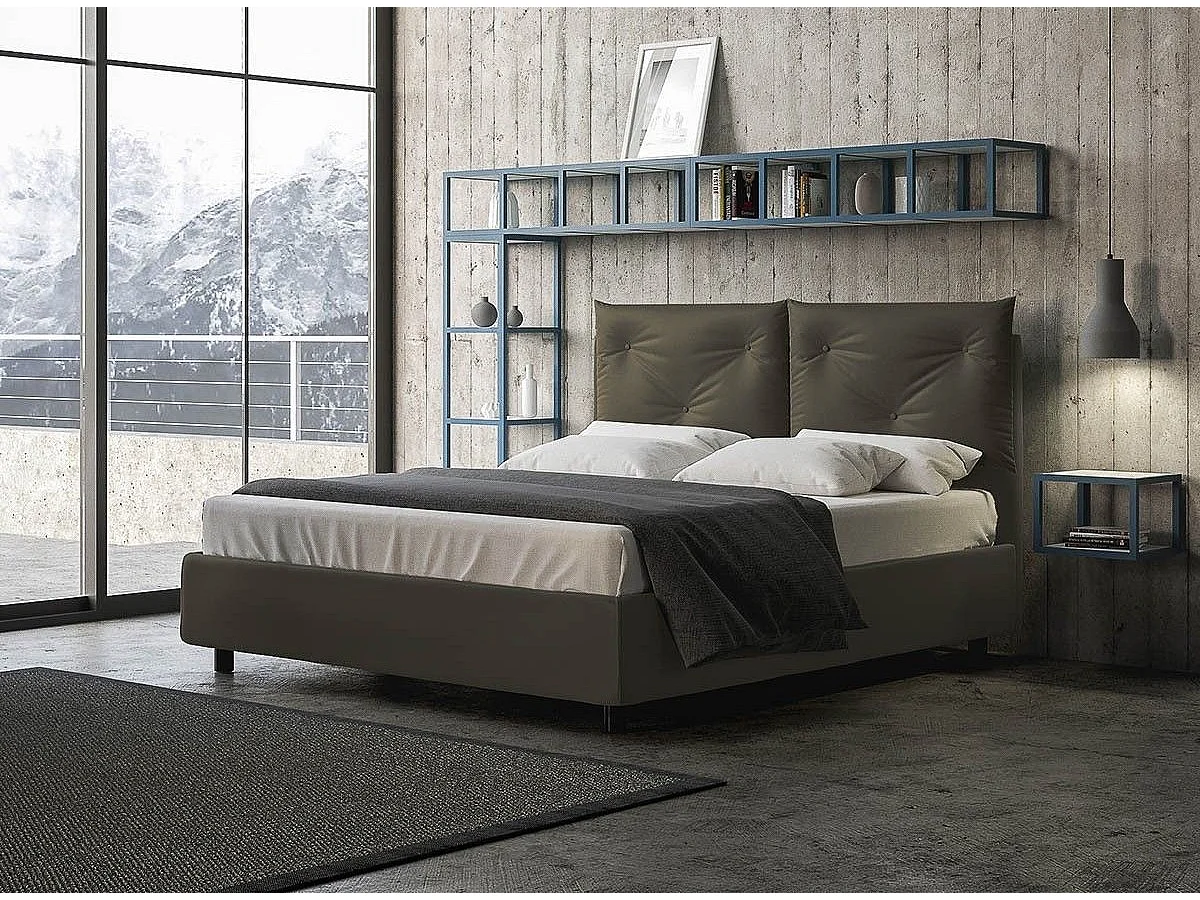 Lit double sur mesure avec sommier similicuir gris Apango 160x190