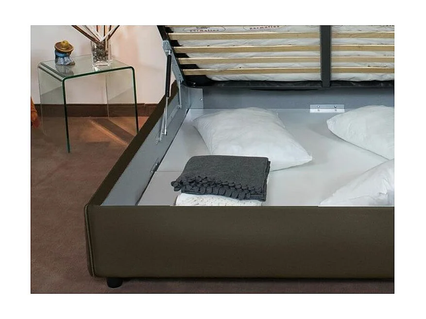 Lit double sur mesure avec sommier similicuir gris Apango 160x190