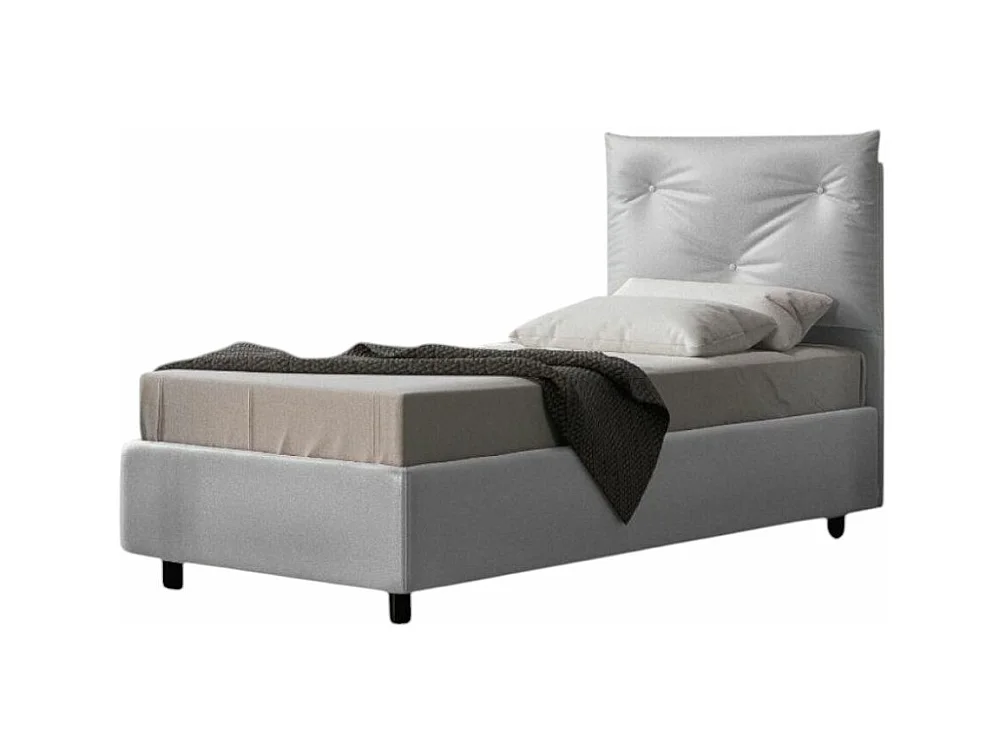 Lit simple sur mesure avec sommier simili cuir blanc Apango 80x190