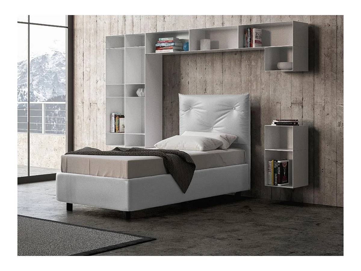 Lit simple sur mesure avec sommier simili cuir blanc Apango 80x190