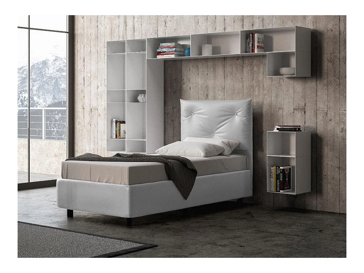 Lit simple sur mesure avec sommier simili cuir blanc Apango 80x190