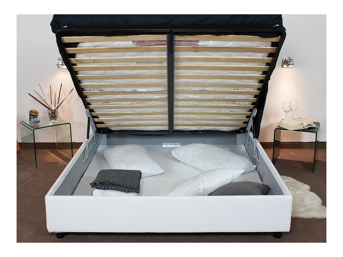 Lit simple sur mesure avec sommier simili cuir blanc Apango 80x190