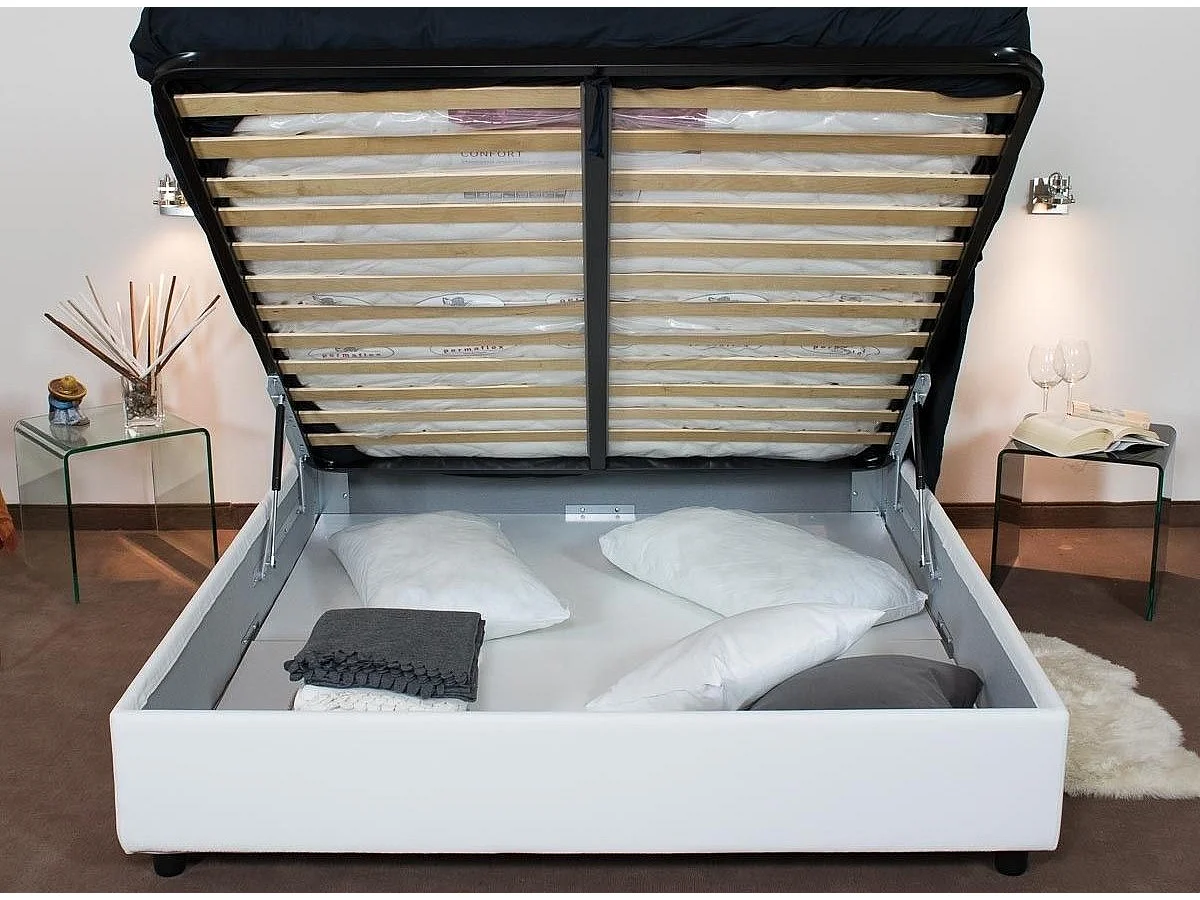 Lit simple sur mesure avec sommier simili cuir blanc Apango 80x190