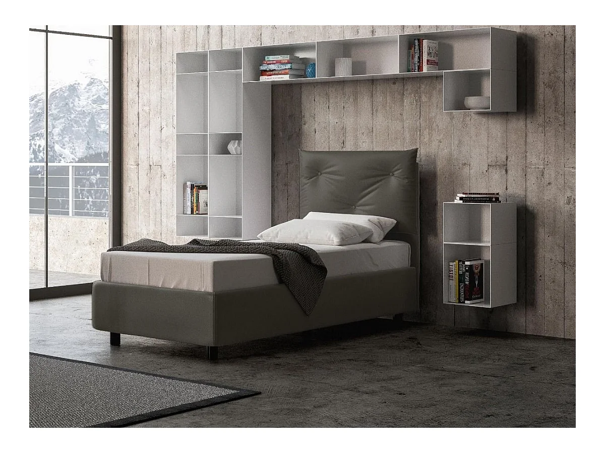 Lit simple sur mesure avec sommier simili cuir gris Apango 120x190