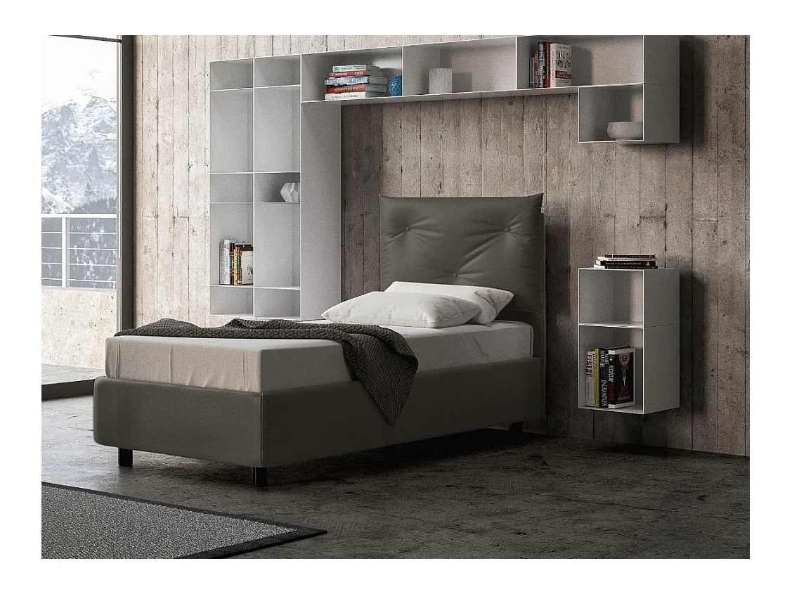 Lit simple sur mesure avec sommier simili cuir gris Apango 120x190