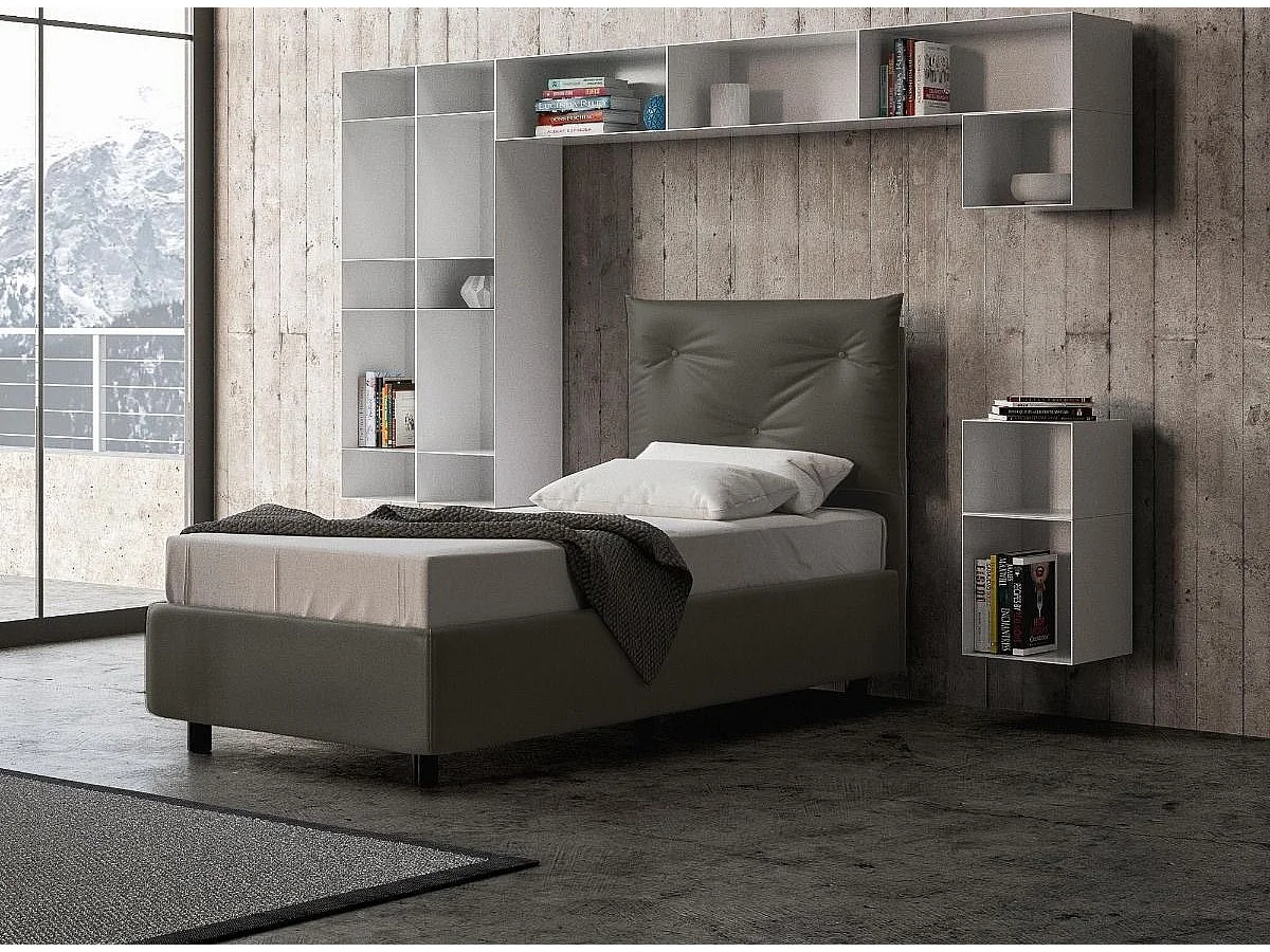 Lit simple sur mesure avec sommier simili cuir gris Apango 120x190