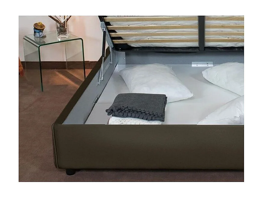 Lit simple sur mesure avec sommier simili cuir gris Apango 120x190