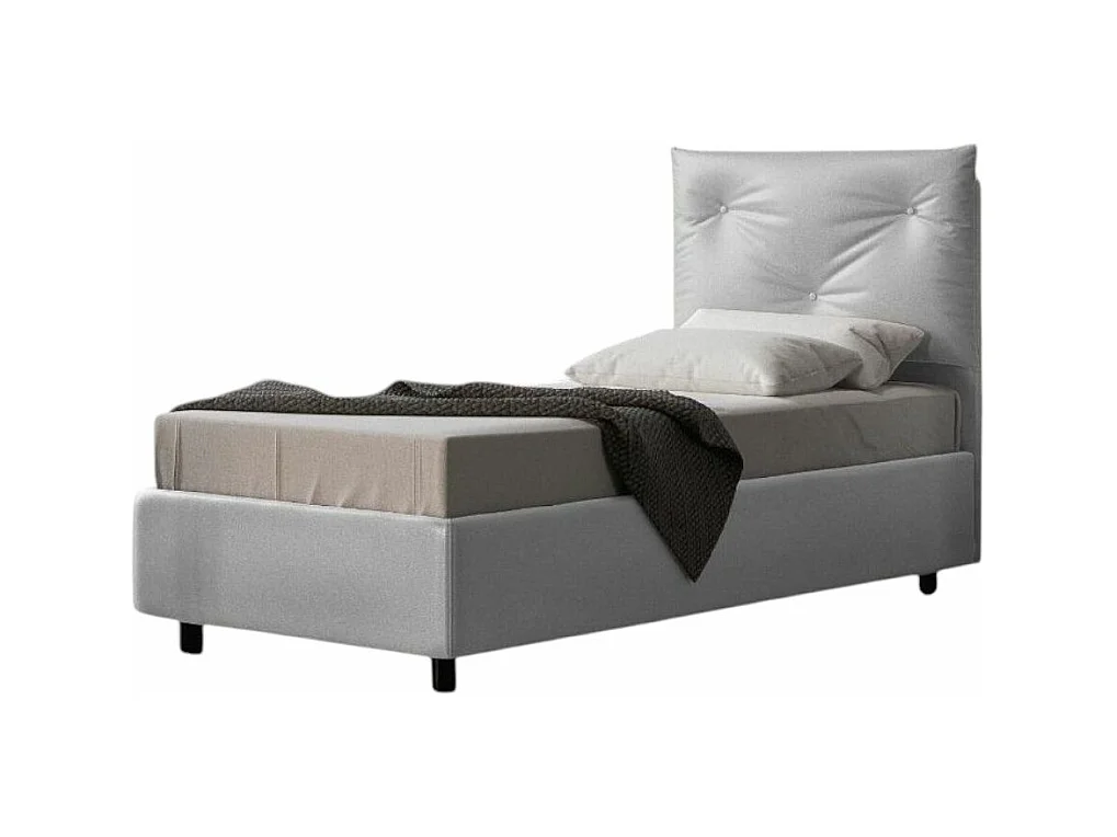 Lit simple sur mesure avec sommier simili cuir blanc Apango 120x190