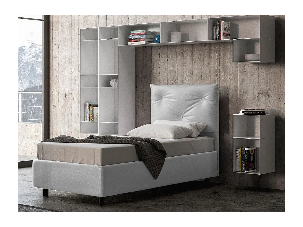 Lit simple sur mesure avec sommier simili cuir blanc Apango 120x190