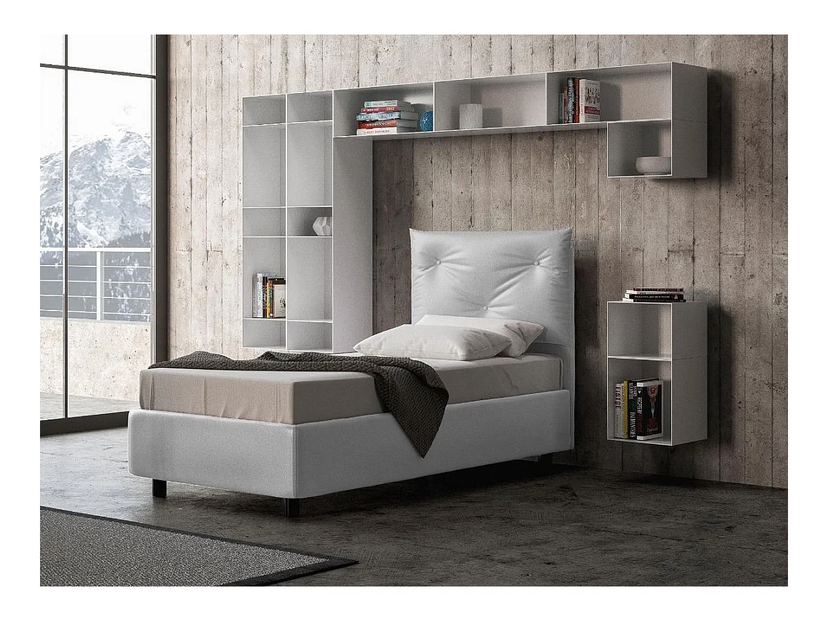 Lit simple sur mesure avec sommier simili cuir blanc Apango 120x190