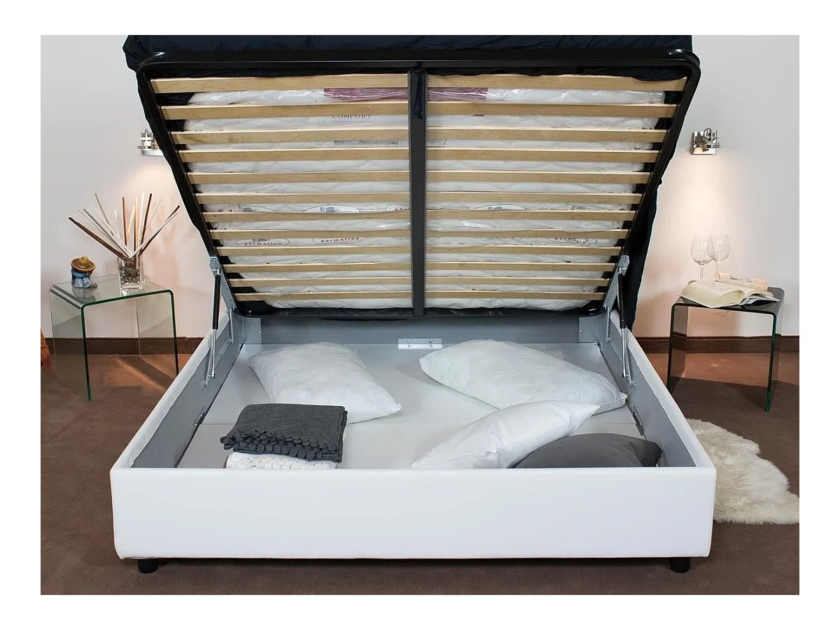 Lit simple sur mesure avec sommier simili cuir blanc Apango 120x190