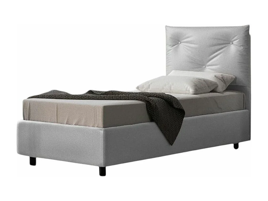 Lit simple sur mesure avec sommier simili cuir blanc Apango 120x190