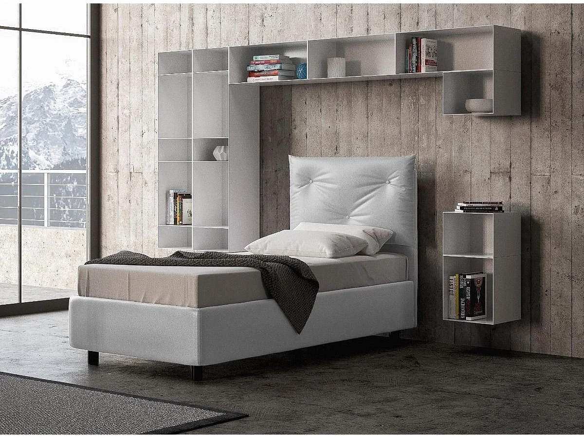 Lit simple sur mesure avec sommier simili cuir blanc Apango 120x190