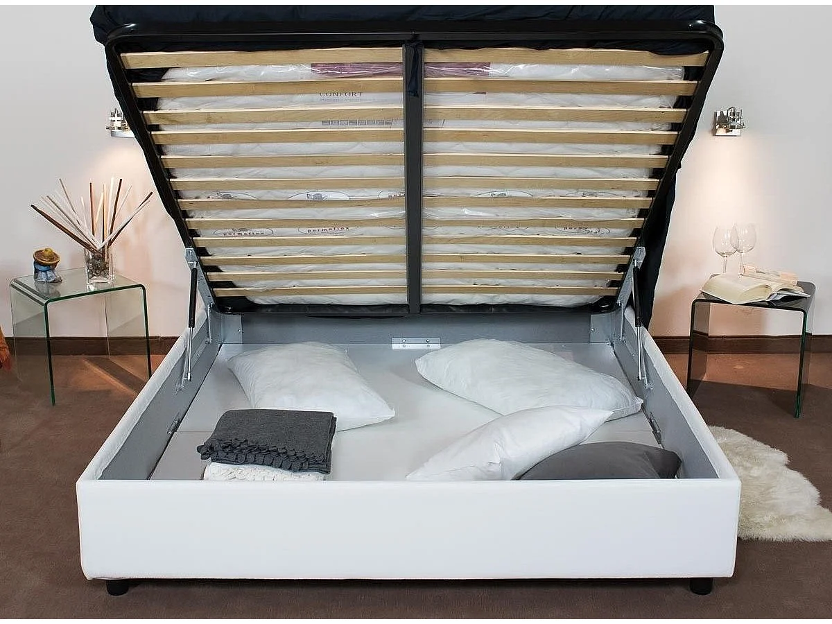 Lit simple sur mesure avec sommier simili cuir blanc Apango 120x190