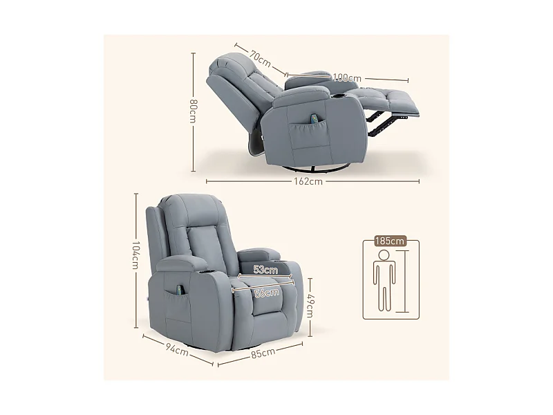 Fauteuil massant chauffant GORAN gris