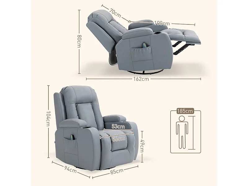 Fauteuil massant chauffant GORAN gris