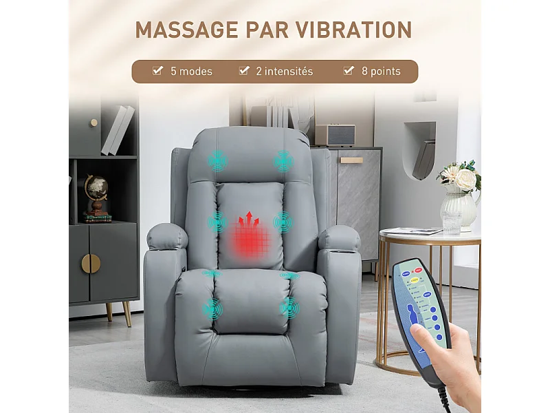 Fauteuil massant chauffant GORAN gris