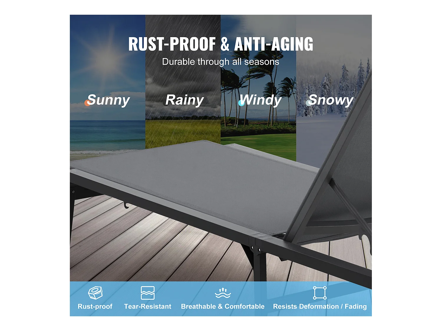 Bain de Soleil, SucceBuy Ensemble de Chaises Longues D'extérieur (2 Pièces), Gris Foncé - Réglables et Pliables