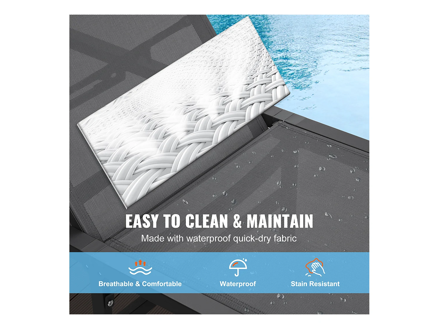 Bain de Soleil, SucceBuy Ensemble de Chaises Longues D'extérieur (2 Pièces), Gris Foncé - Réglables et Pliables