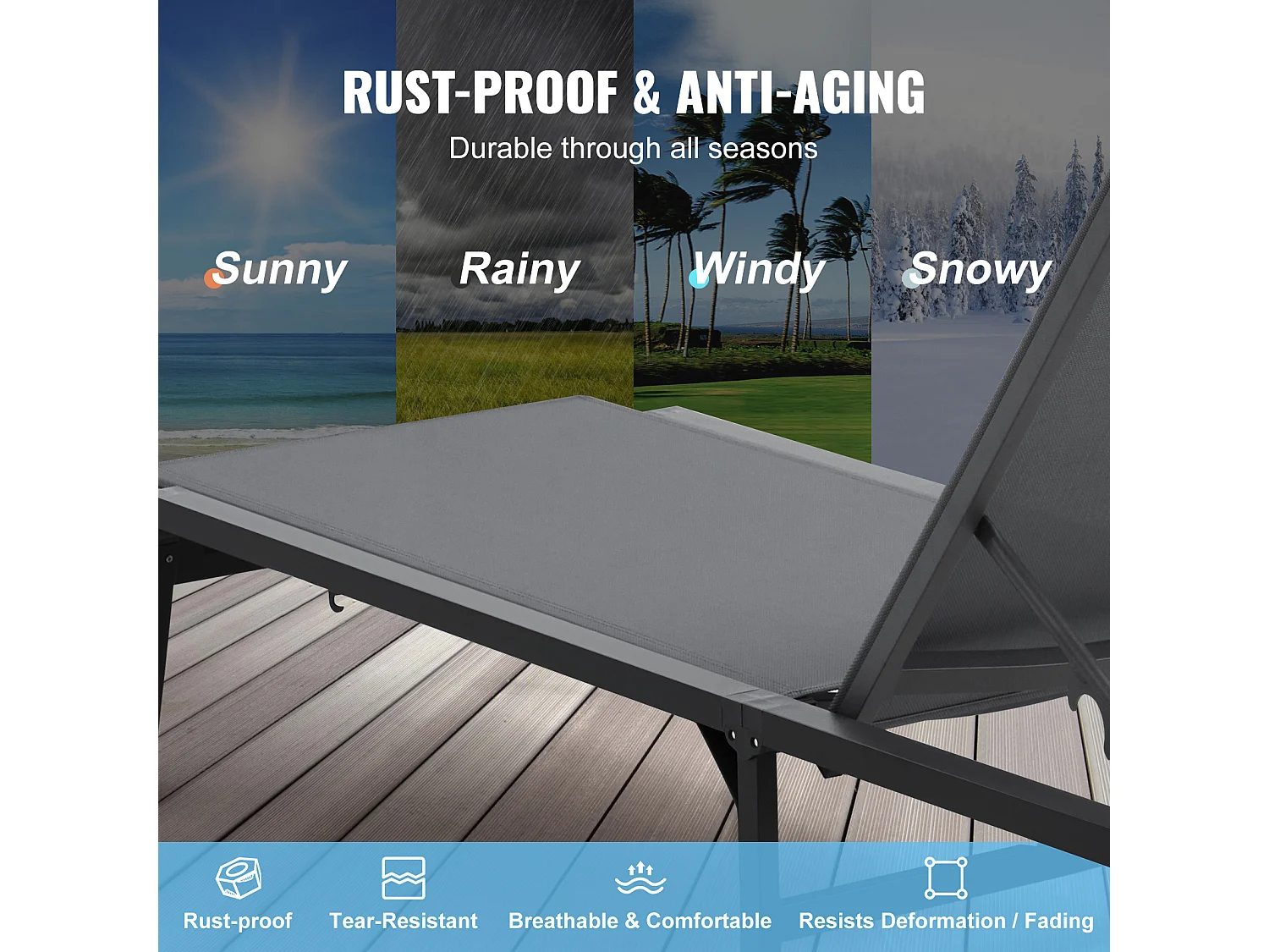 Bain de Soleil, SucceBuy Ensemble de Chaises Longues D'extérieur (2 Pièces), Gris Foncé - Réglables et Pliables