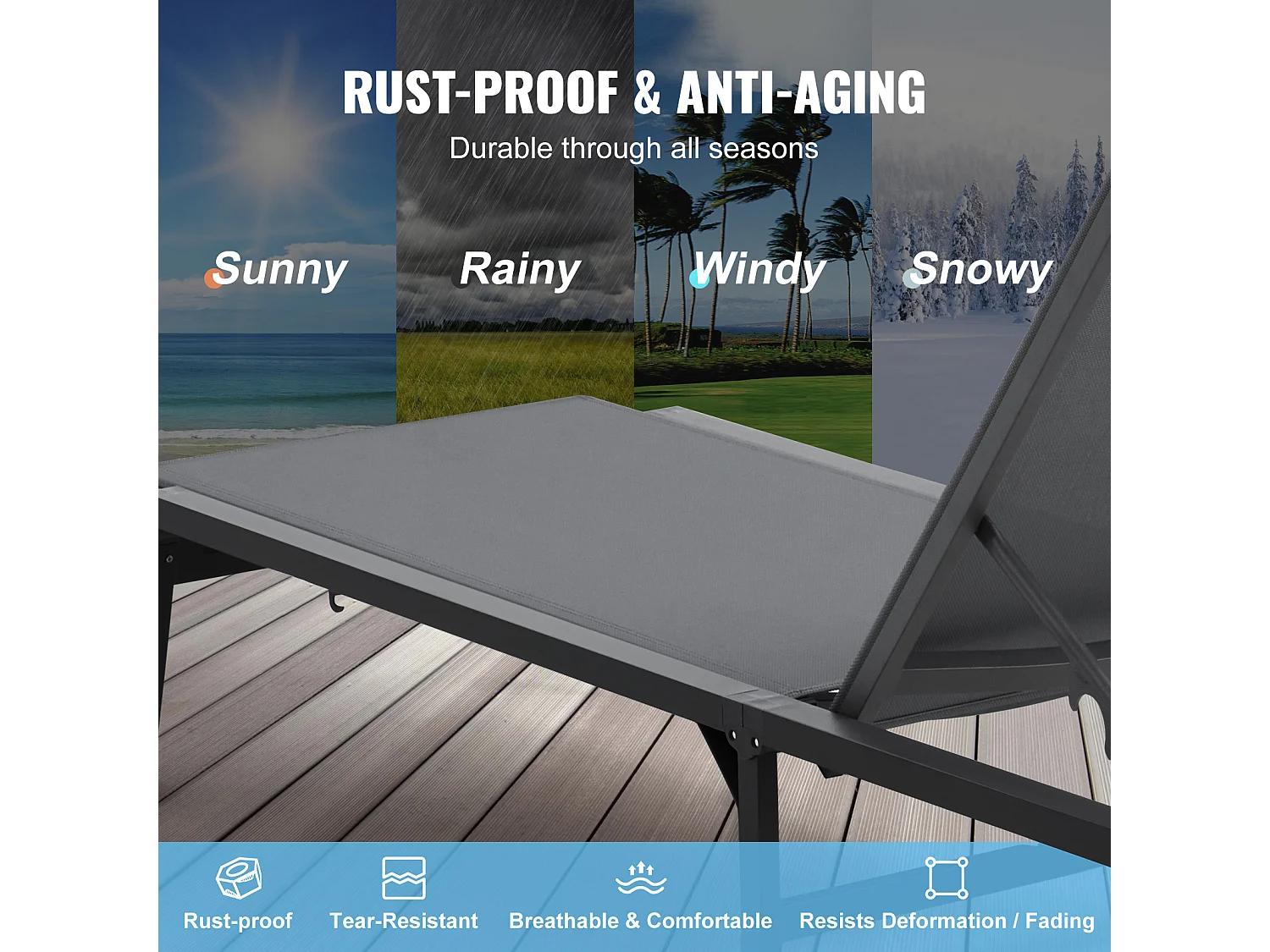 Bain de Soleil, SucceBuy Chaise Longue D'extérieur, Fauteuil Inclinable Réglable en Aluminium pour Patio, Gris Foncé