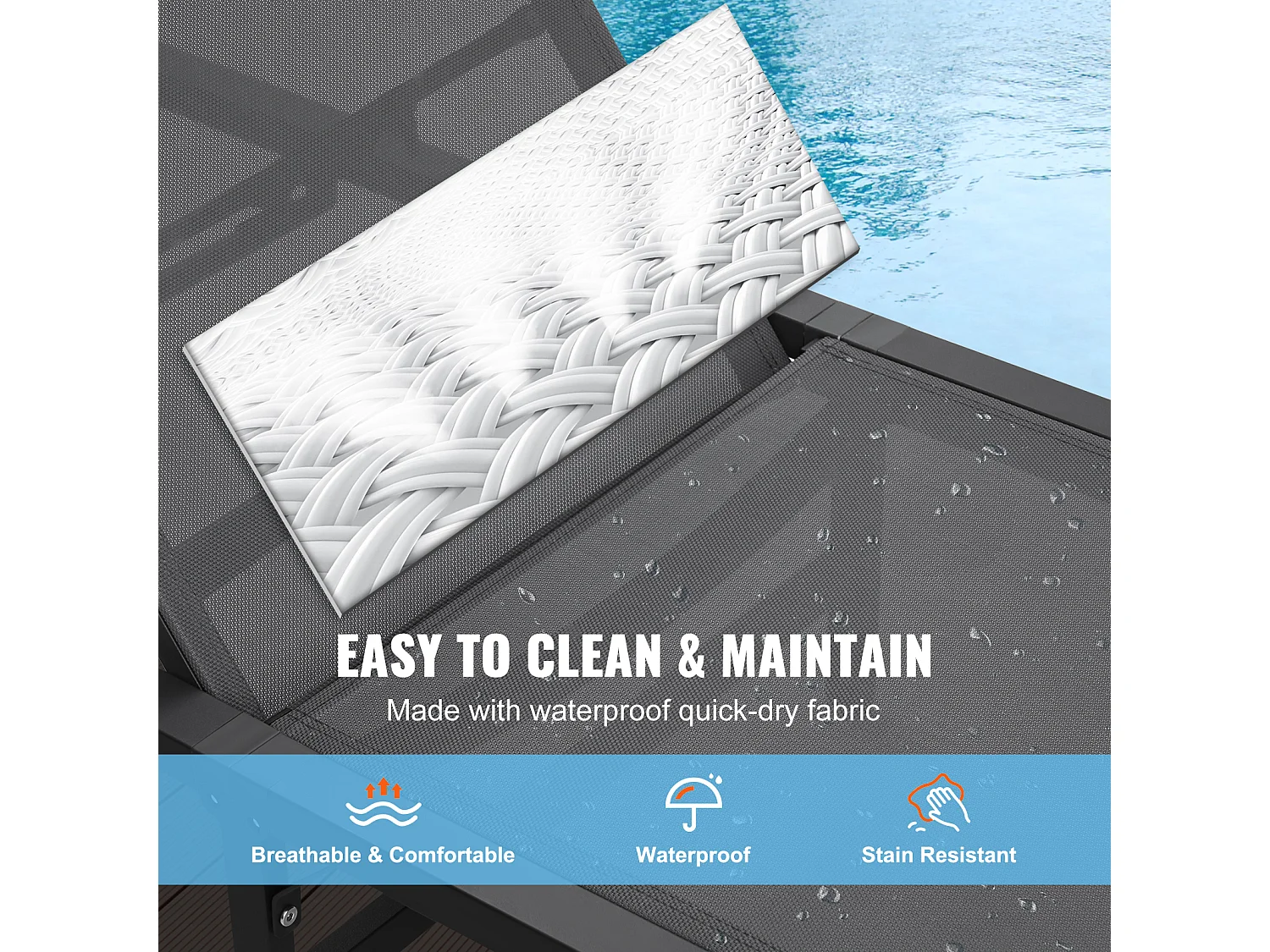 Bain de Soleil, SucceBuy Chaise Longue D'extérieur, Fauteuil Inclinable Réglable en Aluminium pour Patio, Gris Foncé